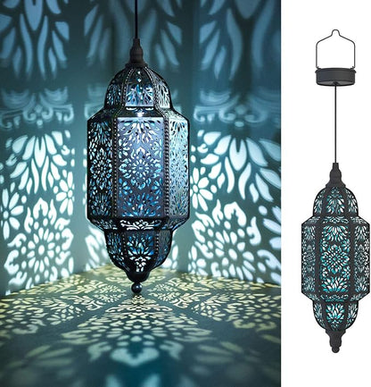 Twinkya Hanging Solar Lights Outdoor Garden Decorative Solar Lantern Waterproof Metal Moroccan Outdoor Decorations for Patio Pathway Yard Porch Backyard Garden Decor (Black, 1 Pack)
