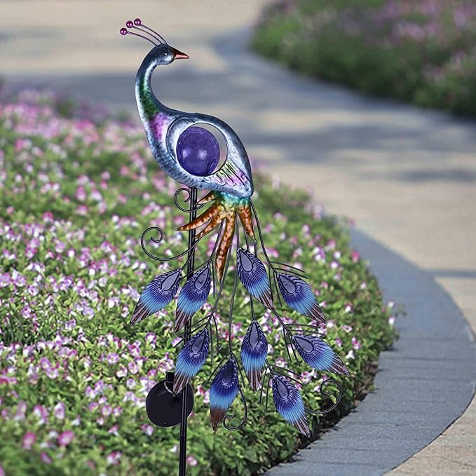 35.4" Peacock Solar Lawn Figurine Light, Waterproof