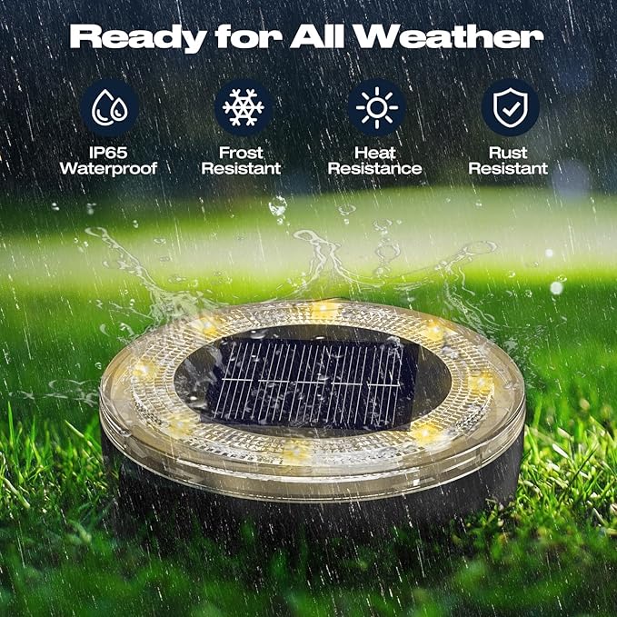 Solar Flat Disk Lights 12-Pack, Waterproof Garden