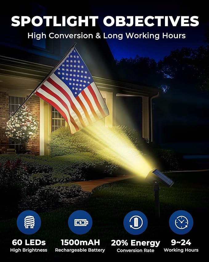 60 LED Solar Garden Spotlights 4-Pack, LED