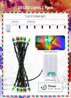 Christmas Porch String Lights 2-Pack, 8ft 20 LED Waterproof