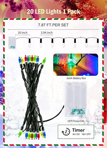 Christmas Porch String Lights 2-Pack, 8ft 20 LED Waterproof