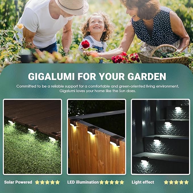 GIGALUMI 12 Pcs Solar Deck Lights, Bronze Finished Waterproof Led Solar Lamp for Outdoor Pathway, Yard, Patio, Stairs, Step and Fences (Cool White)