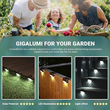 GIGALUMI 12 Pcs Solar Deck Lights, Bronze Finished Waterproof Led Solar Lamp for Outdoor Pathway, Yard, Patio, Stairs, Step and Fences (Cool White)