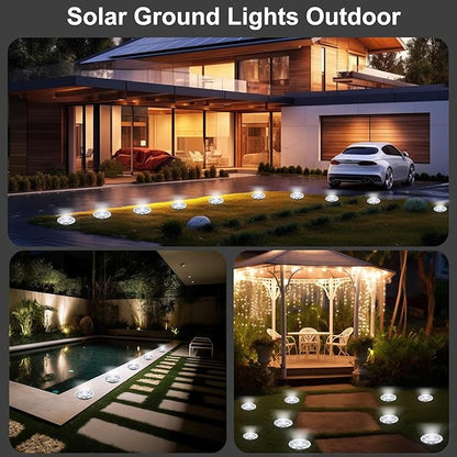 Solar Ground Light Outdoor 12 Pack Mini Solar Grounf Lights Waterproof Landscape Lighting Solar Powered Pathway Lights LED Disk Light for Patio Lawn Driveway Yard Decor, Cool White
