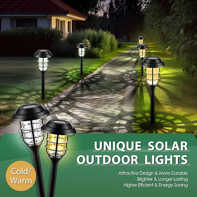 Warm White Solar Pathway Lights 8-Pack, Garden LED