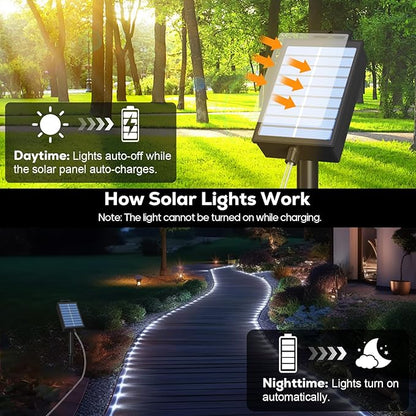 ICRGB Solar Rope Lights Outdoor, 39FT 100 LED Solar Rope Lights,IP67 Waterproof, 8 Modes, Outdoor Patio Porch Tree Wedding Christmas Pool Garden Decorative (Cool White, 39FT)