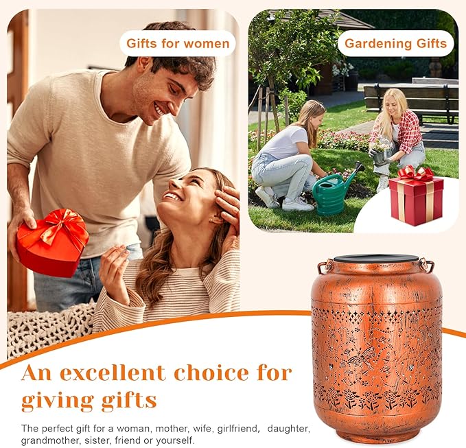 Dragonfly Solar Lanterns Outdoor Waterproof, Birthday Gifts for Women Metal Hanging Solar Lights for Yard Garden Decor Dragonfly Gardening Mothers Day Gifts for Mom Grandma