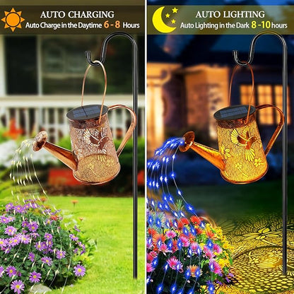 Solar Watering Can Lights, Hummingbird Gifts for Women Mom Grandma Birthday, Waterproof Outdoor Garden Decor Large Hanging Solar Lanterns Garden Lights for Patio Porch Yard Flowerbed Pathway