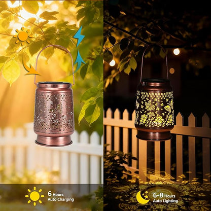 Lyeasw Solar Lanterns Outdoor, Metal Butterfly Garden Lights, Waterproof Hanging Decor for Patio & Porch | Solar-Powered Gift for Women/Mom/Grandma