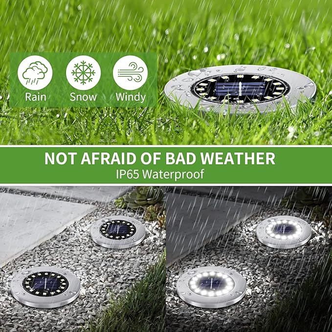NFESOLAR Solar Lights Outdoor with 16 LEDs, Bright Solar Ground Lights Outdoor Waterproof for Yard Garden Lawn Walkway Driveway (White 8 Pack)