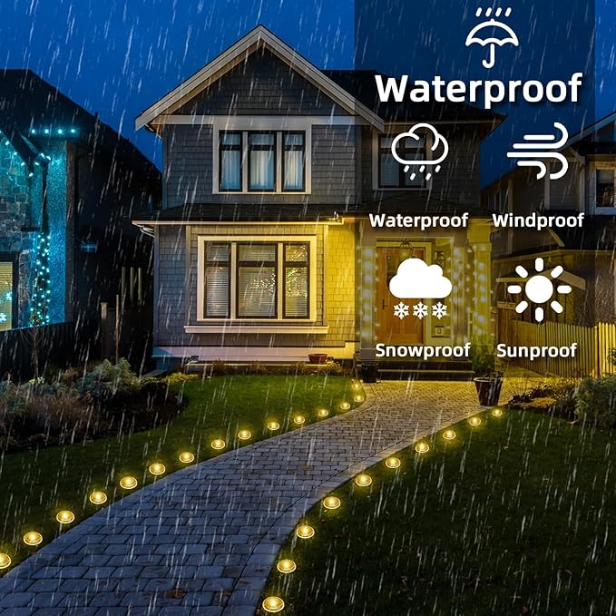 30 LED Solar Ground Lights Outdoor, Waterproof Solar Pathway Lights, LED Landscape Lighting for Garden, Patio, Driveway, Walkway -Warm White
