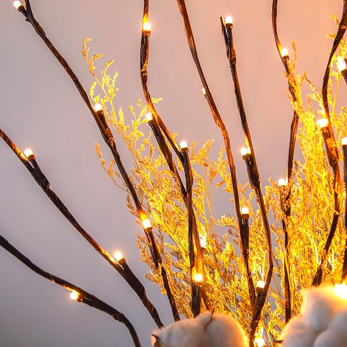 6PK Lighted Branches Brown Twig Stake with 120LED Warm White Lights, 30" Pathway Light for Outdoor and Indoor Use(Vase Excluded)