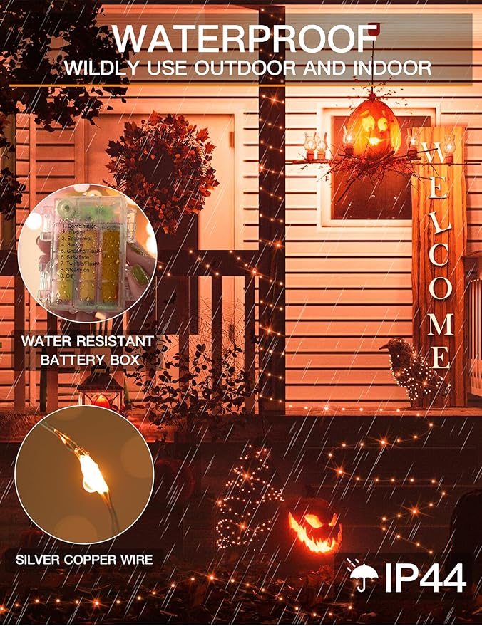 100 LED Halloween Twinkle Lights, 33ft Waterproof for Porch