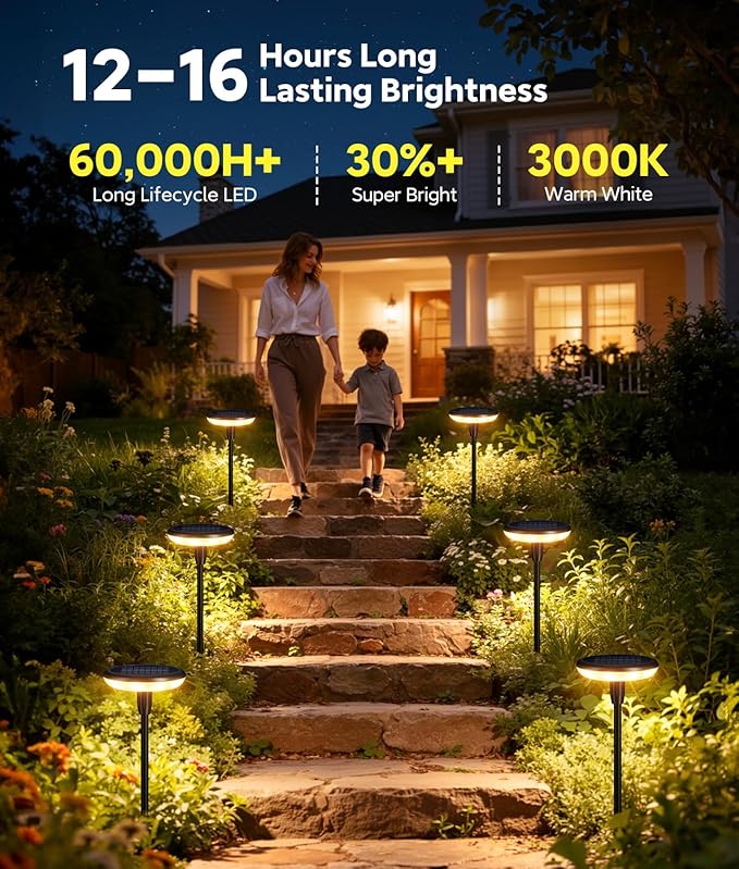 LETMY Solar Pathway Lights Outdoor, 8 Pack Durable Metal Solar Path Lights, Auto On/Off Garden Lights Solar Powered, IP65 Waterproof Solar Lights Outdoor for Landscape, Path, Garden, Patio, Driveway