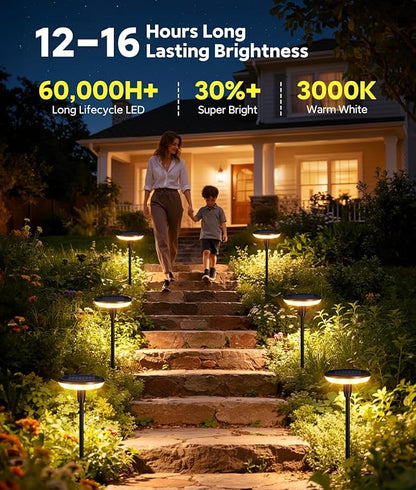 LETMY Solar Pathway Lights Outdoor, 8 Pack Durable Metal Solar Path Lights, Auto On/Off Garden Lights Solar Powered, IP65 Waterproof Solar Lights Outdoor for Landscape, Path, Garden, Patio, Driveway