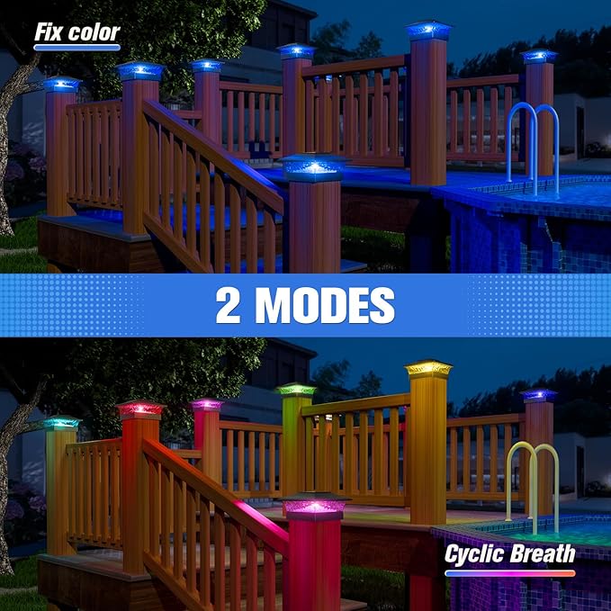 VOLISUN Solar Post Cap Light 8Pack Black: RGB Color Changing - Fence Post Lights Solar Outdoor Waterproof for 4x4 x5 x6 WoodenVinyl Post