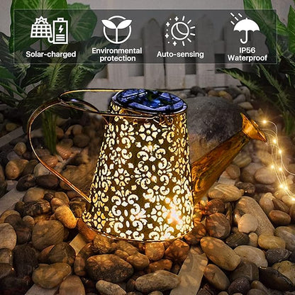 Solar Watering Can Garden Lights - Solar Lights Outdoor Garden Ornaments Waterproof Large Yard Statues Retro Copper Decorations for Home Patio with 35" Shepherd Hook