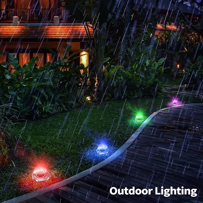 Brizled 12 Pack Color Changing Solar Ground Lights, 16 LED Outdoor Pathway Lights Landscape Lighting, Multicolor Solar Disk Light, Waterproof Disc Puck Light for Pathway Garden Yard Lawn Walkway Decor