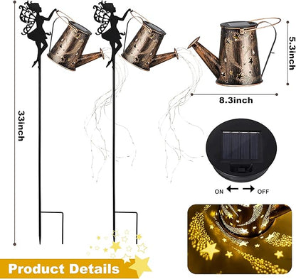 Solar Lights Outdoor,2 Pcs Solar Watering Can Light,Waterproof Metal Hanging Lantern,Fairy Gardening Gifts,Fairy Garden Decor for Outside,Perfect for Garden,Patio,Yard,Pathway