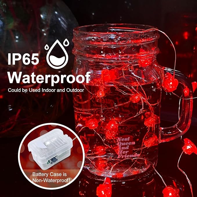 4-Pack Red Patio String Lights, Weatherproof LED