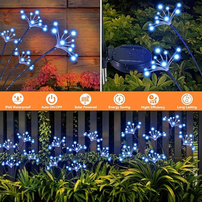 Solar Garden Lights 2 Pack Waterproof Solar Swaying Starburst Light Outdoor Lights for Yard Patio Walkway Pathway Party Wedding Christmas Decorative, Blue