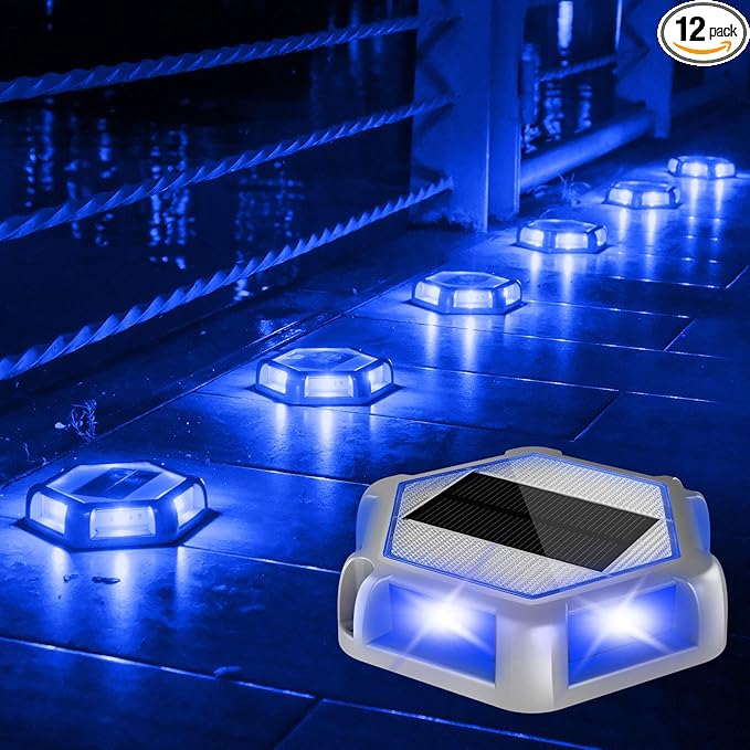 12-Pack Blue Solar Gutter Lights, Outdoor LED