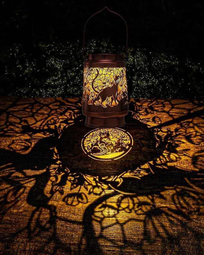 Cat Gifts for Women - Waterproof Outdoor Solar Lanterns Decorative Metal Lights Yard Garden Patio Lawn Balcony Hanging Led Lighting Cats Decor for Animal Lover Mom Grandma Birthday Gift