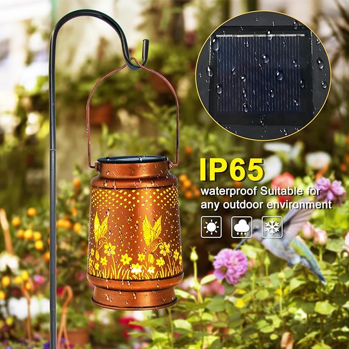 2 Pack Hummingbird Birthday Gifts for Women Mom Grandma Solar Lanterns Outdoor Waterproof Garden Decor Hanging LED Decorative Light for Patio Yard Lawn Gardening Gifts