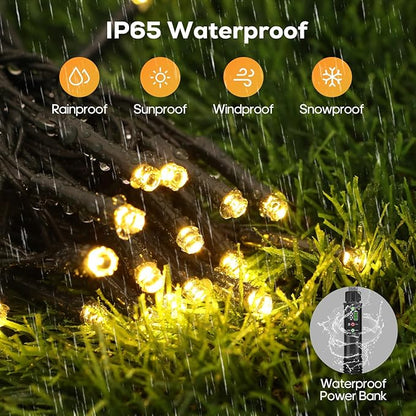 Rechargeable Battery Operated String Lights with Remote, 33ft 100 LED Rechargeable Battery Twinkle Lights Waterproof, Christmas Light Outdoor Indoor for Tree Christmas Decor(Warm White)