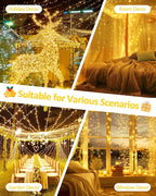 2-Pack Christmas String Lights, 66ft 200 LED Waterproof Twinkle Lights