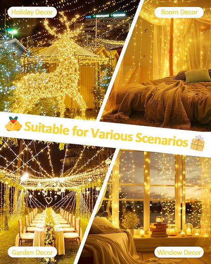2 Pack Christmas String Lights Battery Operated with Timer, 66FT 200 LED Waterproof Twinkle Lights, 8 Modes Fairy Light for Indoor and Outdoor Bedroom Garland Tree Christmas Decorations (Warm White)