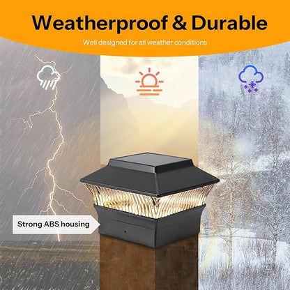 2 Pack Solar Post Cap Lights - Classic #1: for Flat Surfaces & 4x4 Vinyl, Also Fits 4x6 Wood (Sits-On-Top), 25 Lumen 3000K Warm White, Outdoor Deck Fence Light, Waterproof, Matte Black