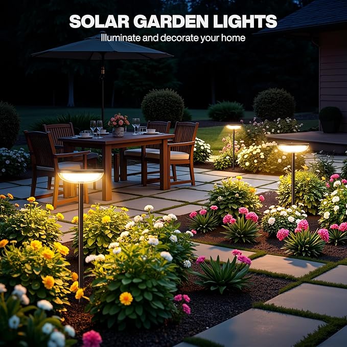 Tall Solar Pathway Lights Outdoor, 2 Pack Solar Garden Lights Outdoor Waterproof Bright Up to 12 Hrs, Round Garden Light for Yard Flower Bed Patio Path Walkway Driveway Outside Decor