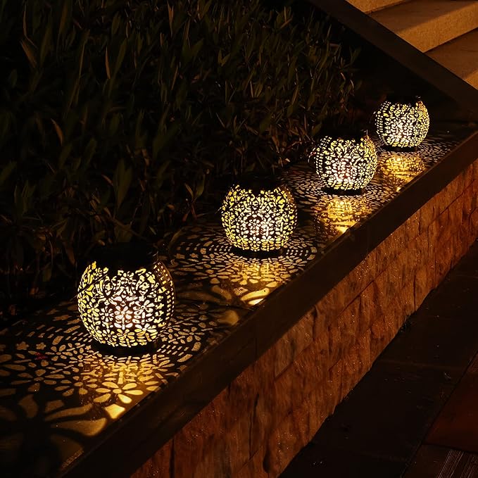 2-Pack Decorative Backyard Solar Lanterns for Patio, Waterproof LED