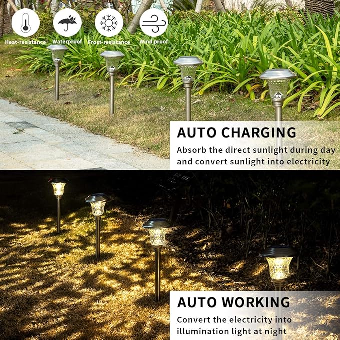 8-Pack Warm White Solar Path Lights, Outdoor Garden LED