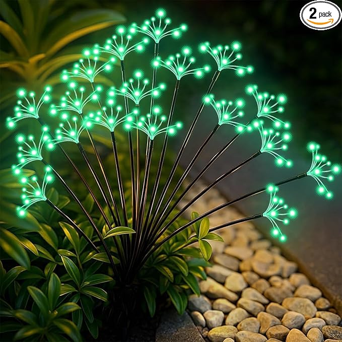 Solar Garden Lights 2 Pack Waterproof Swaying Starburst Light Solar Outdoor Lights for Yard Patio Walkway Pathway Party Wedding Decoration, Unique Gifts for Women, Green