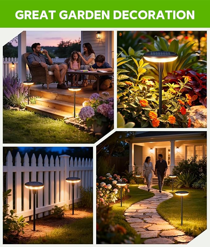 LETMY Solar Pathway Lights Outdoor, 8 Pack Durable Metal Solar Path Lights, Auto On/Off Garden Lights Solar Powered, IP65 Waterproof Solar Lights Outdoor for Landscape, Path, Garden, Patio, Driveway