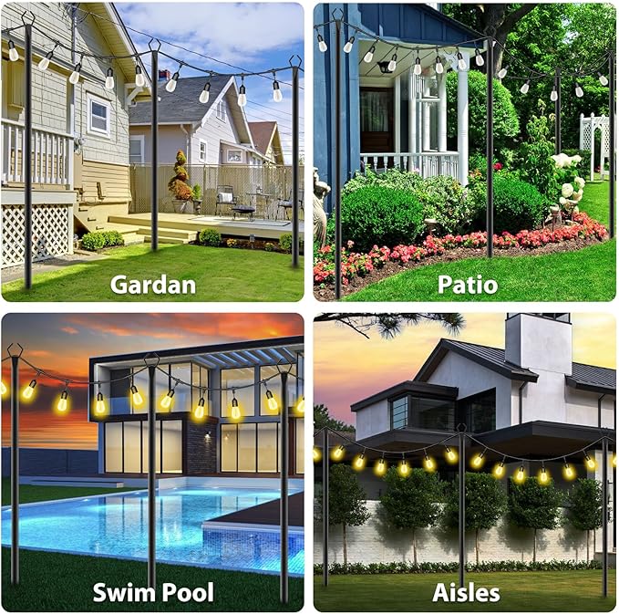 4-Pack Metal String Light Poles, 10ft Patio Light Stands