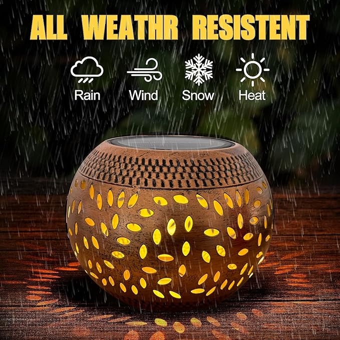 Solar Table Lanterns Outdoor Waterproof - 2 Pack LED Lamp Copper Metal Tabletop Light Solar Powered Decorative Lantern for Indoor Desk Bedroom Patio Garden Pathway Yard