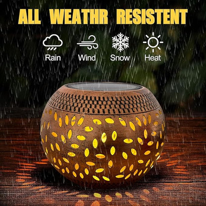 Solar Table Lanterns Outdoor Waterproof - 2 Pack LED Lamp Copper Metal Tabletop Light Solar Powered Decorative Lantern for Indoor Desk Bedroom Patio Garden Pathway Yard