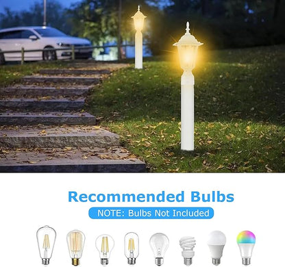 LIT-PaTH 16 Inch Outdoor Lamp Post Light Fixture, Exterior Pole Lantern with Clear Glass, Hardwired Aluminum Post Lighting for Driveway Garden Yard, White, 1-Pack
