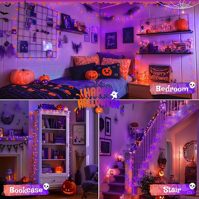 2-Pack Halloween String Lights, 66ft 200 LED Waterproof Twinkle Lights
