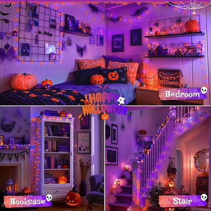 2-Pack Halloween String Lights, 66ft 200 LED Waterproof Twinkle Lights