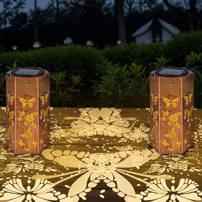 Solar Butterfly Lanterns 2-Pack, Porch Hanging LED Decor