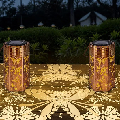 Mothers Day Gifts for Mom Grandma - Birthday Gifts for Women, 2 Pack Butterfly Solar Lanterns Outdoor Waterproof, Butterflies Solar Lights Outdoor Hanging Garden Decor for Outside