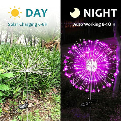 JJGoo Solar Firework Lights, 2 Pack 150 LEDs 2 Lighting Modes Solar Lights Outdoor Waterproof for Garden Patio Walkway Pathway Party Wedding Christmas Decorative - Pink