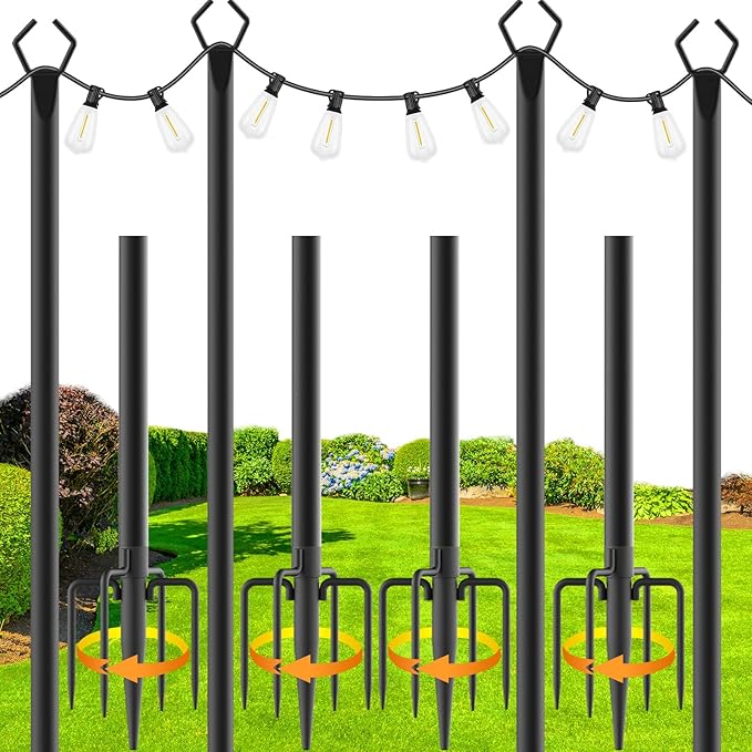 4-Pack 10ft String Light Poles, Heavy-Duty Metal Stands