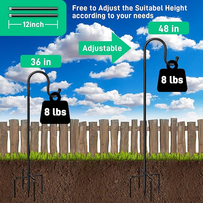 2-Pack 48" Garden Shepherd Hooks, Iron Plant Hangers