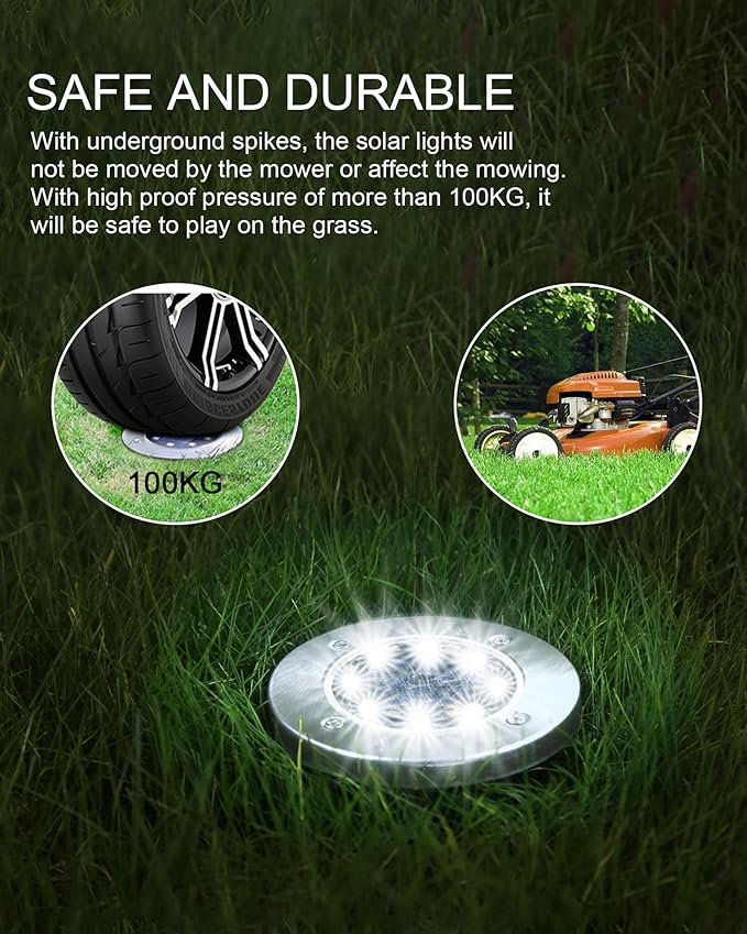 Solar Flat Disk Lights 8-Pack, Waterproof Landscape